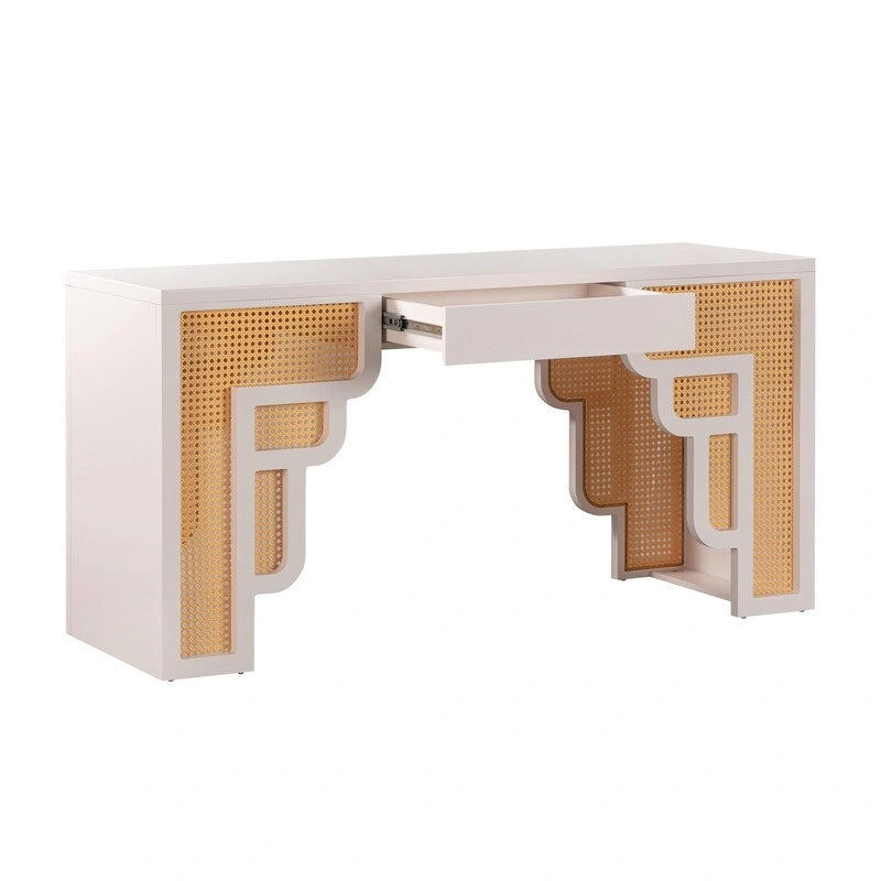 Scrivania Suzie Wood e Rattan con 1 Cassetto