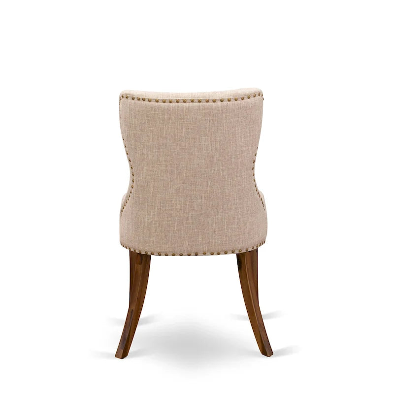 Set da tavolo da pranzo rettangolare, sedie in lino chiaro color tortora, legno massello, diverse opzioni di pezzi