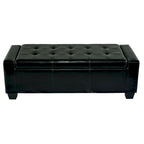 Panca contenitore in similpelle nera da 128 cm, con coperchio trapuntato e imbottito, struttura in legno, design track-style
