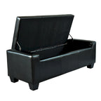 Panca contenitore in similpelle nera da 128 cm, con coperchio trapuntato e imbottito, struttura in legno, design track-style