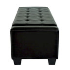 Panca contenitore in similpelle nera da 128 cm, con coperchio trapuntato e imbottito, struttura in legno, design track-style
