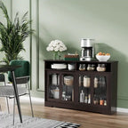 Credenza da cucina moderna, mobile da buffet, ante scorrevoli in vetro, ripiano regolabile, marrone scuro