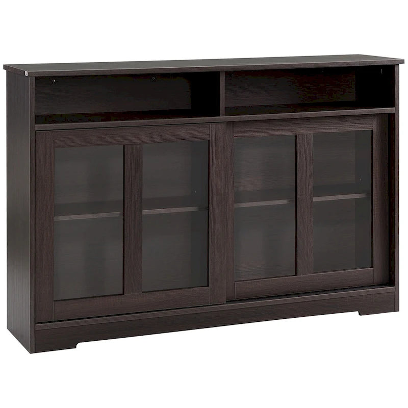 Credenza da cucina moderna, mobile da buffet, ante scorrevoli in vetro, ripiano regolabile, marrone scuro