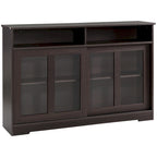 Credenza da cucina moderna, mobile da buffet, ante scorrevoli in vetro, ripiano regolabile, marrone scuro