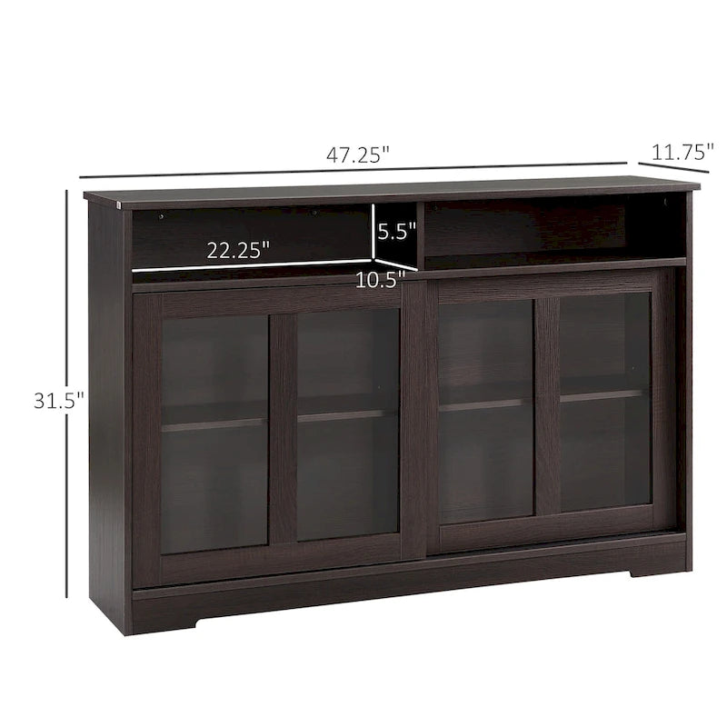Credenza da cucina moderna, mobile da buffet, ante scorrevoli in vetro, ripiano regolabile, marrone scuro