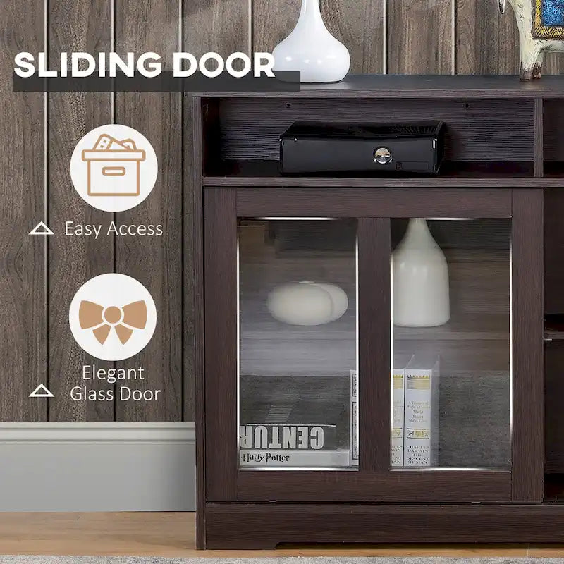 Credenza da cucina moderna, mobile da buffet, ante scorrevoli in vetro, ripiano regolabile, marrone scuro