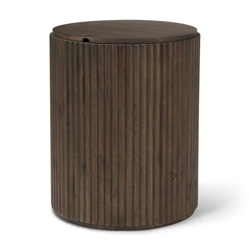 Tavolino rotondo Terra in legno massiccio marrone scuro con scanalature