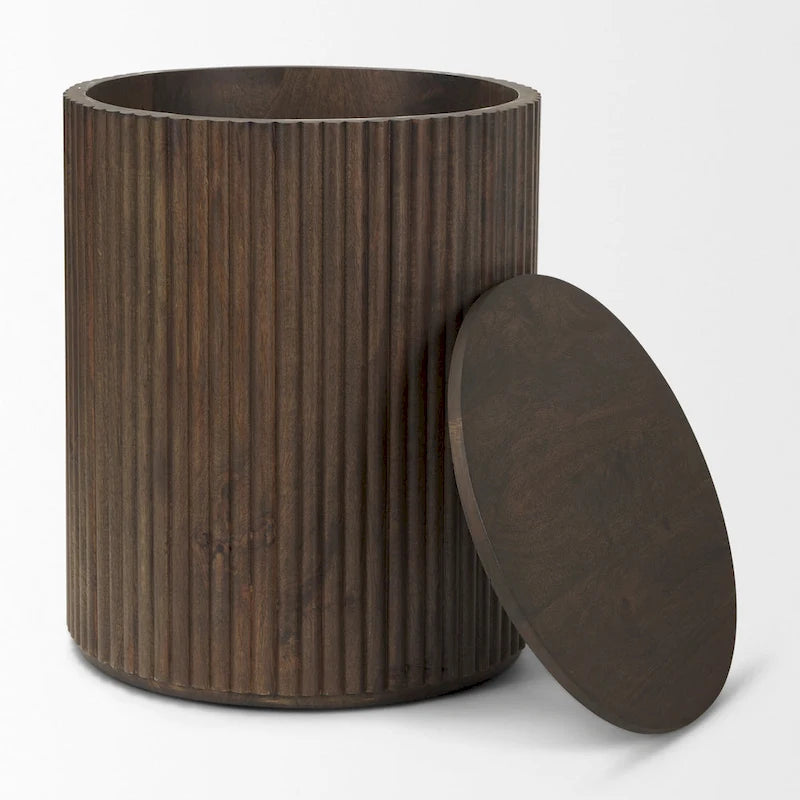 Tavolino rotondo Terra in legno massiccio marrone scuro con scanalature