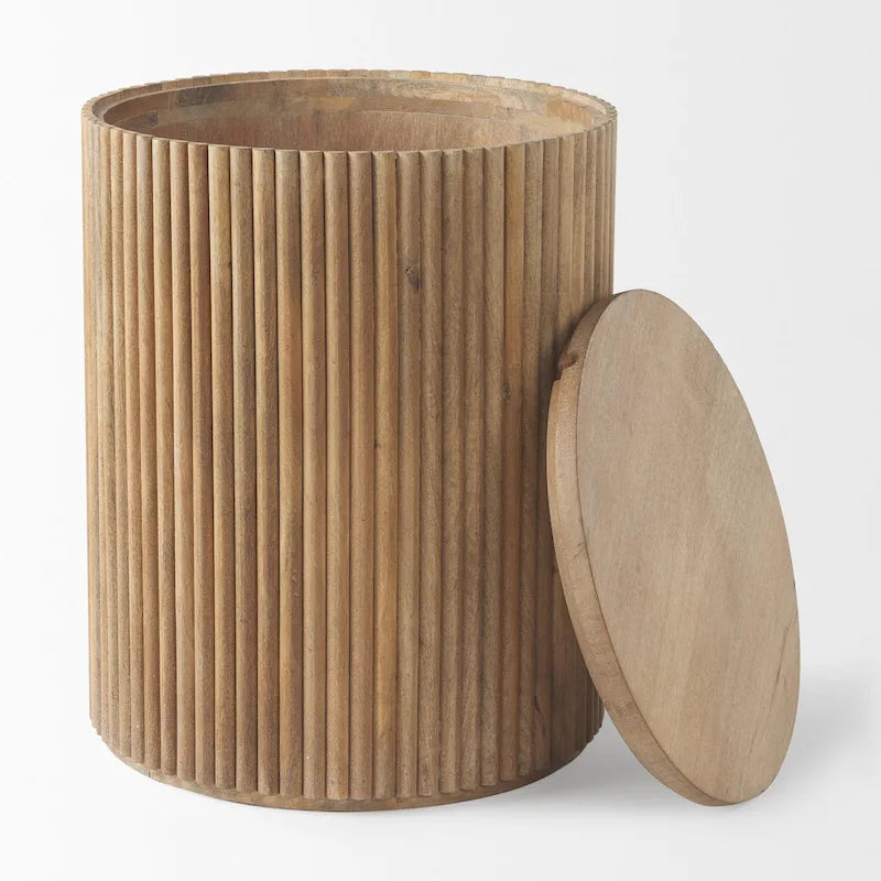 Tavolino rotondo Terra in legno massiccio marrone scuro con scanalature