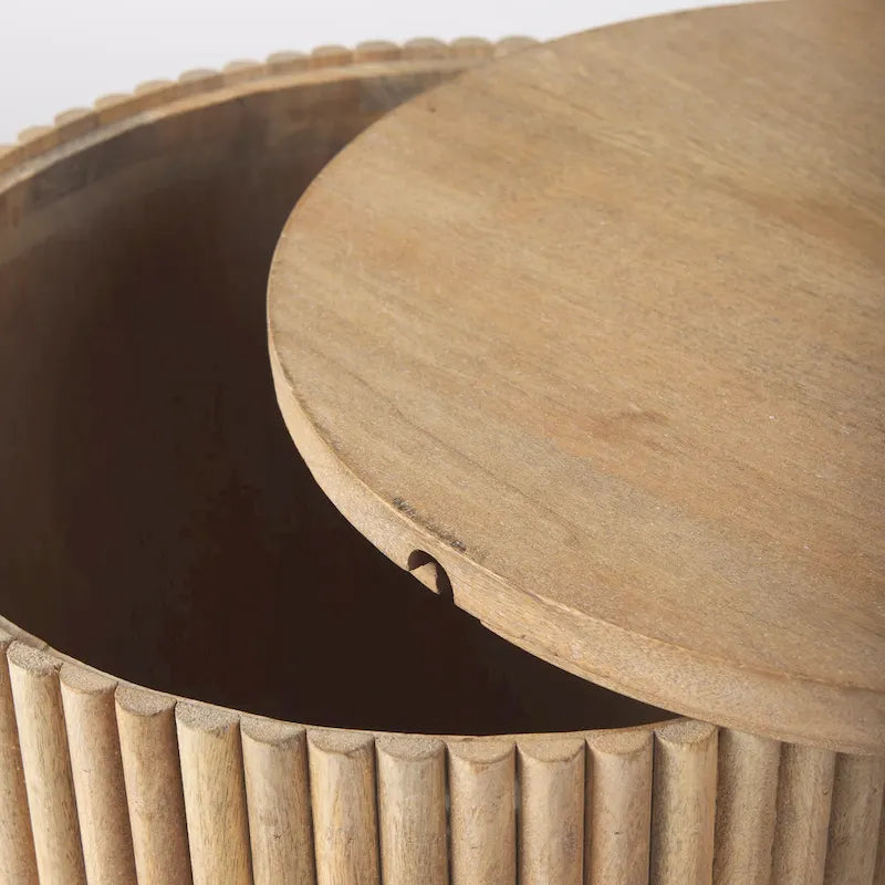 Tavolino rotondo Terra in legno massiccio marrone scuro con scanalature