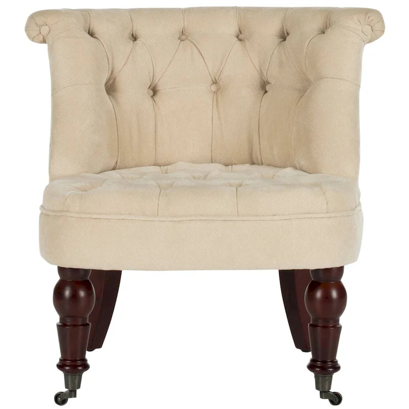 Poltrona d'Appoggio Trapuntata Naturale, Tessuto Misto Cotone, Stile Classico Inglese, Sedia da Salotto