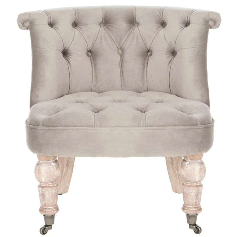 Poltrona d'Appoggio Trapuntata Naturale, Tessuto Misto Cotone, Stile Classico Inglese, Sedia da Salotto