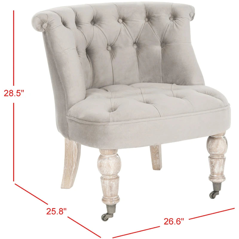 Poltrona d'Appoggio Trapuntata Naturale, Tessuto Misto Cotone, Stile Classico Inglese, Sedia da Salotto