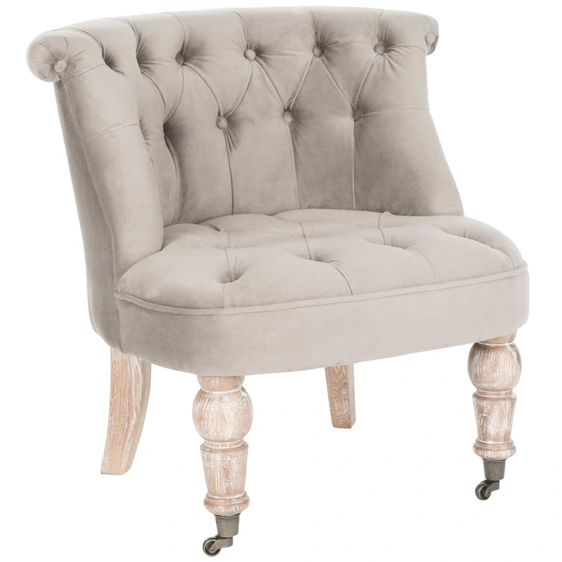 Poltrona d'Appoggio Trapuntata Naturale, Tessuto Misto Cotone, Stile Classico Inglese, Sedia da Salotto