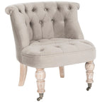 Poltrona d'Appoggio Trapuntata Naturale, Tessuto Misto Cotone, Stile Classico Inglese, Sedia da Salotto