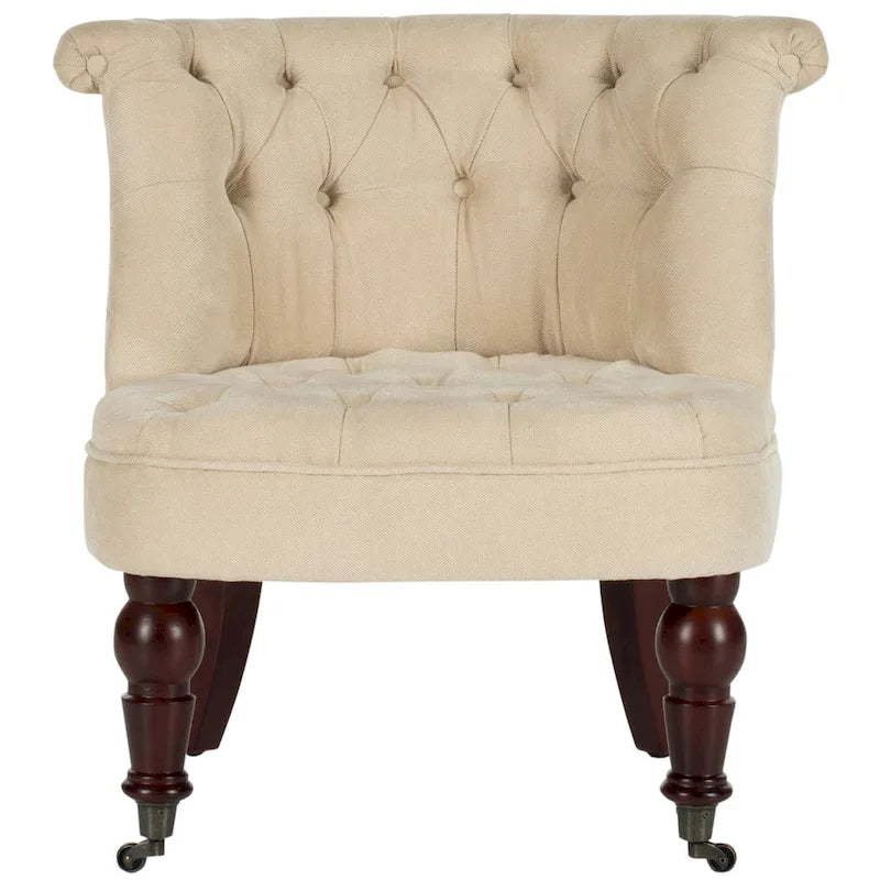 Poltrona d'Appoggio Trapuntata Naturale, Tessuto Misto Cotone, Stile Classico Inglese, Sedia da Salotto