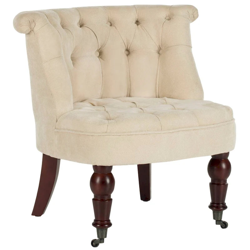 Poltrona d'Appoggio Trapuntata Naturale, Tessuto Misto Cotone, Stile Classico Inglese, Sedia da Salotto