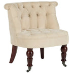 Poltrona d'Appoggio Trapuntata Naturale, Tessuto Misto Cotone, Stile Classico Inglese, Sedia da Salotto