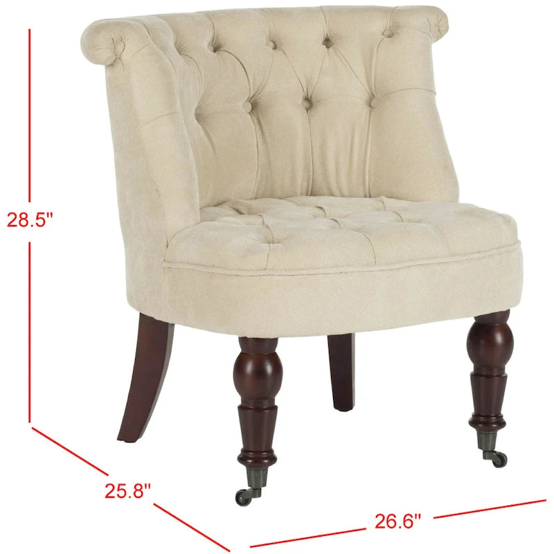 Poltrona d'Appoggio Trapuntata Naturale, Tessuto Misto Cotone, Stile Classico Inglese, Sedia da Salotto