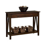 Tavolino consolle con 2 cassetti e ripiano portaoggetti per soggiorno, marrone tabacco - 14 x 42 x 30,7 pollici