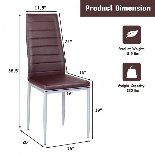 4 Sedie da pranzo eleganti in PVC con gambe in metallo massiccio - 40,6 x 50,8 x 97,8 (L x P x A)