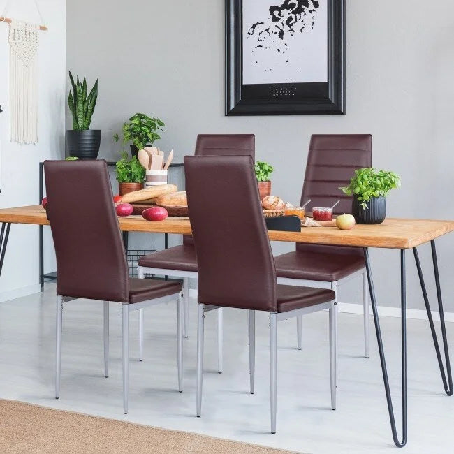 4 Sedie da pranzo eleganti in PVC con gambe in metallo massiccio - 40,6 x 50,8 x 97,8 (L x P x A)