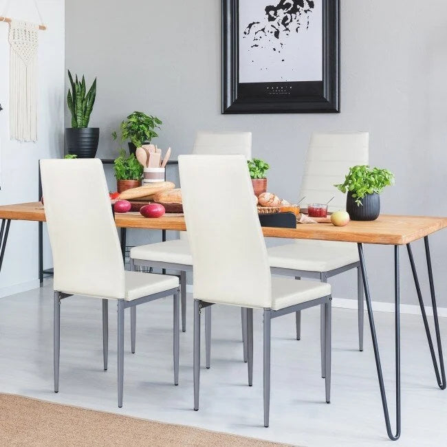 4 Sedie da pranzo eleganti in PVC con gambe in metallo massiccio - 40,6 x 50,8 x 97,8 (L x P x A)