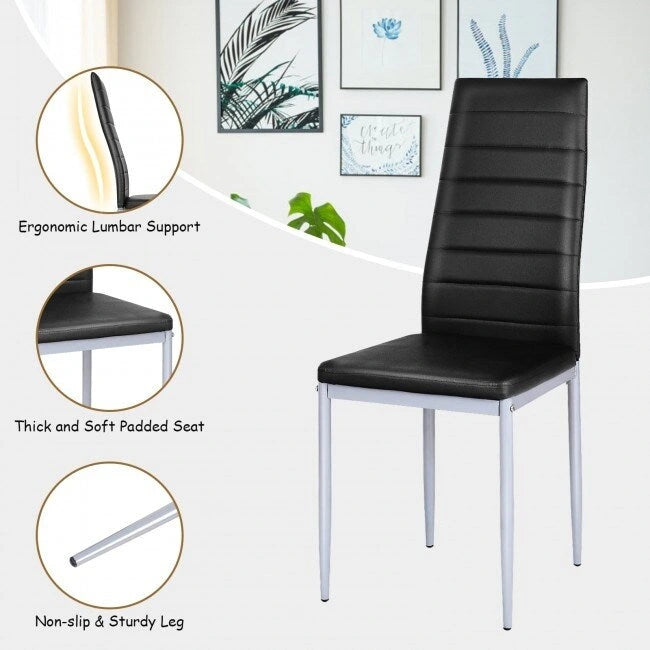 4 Sedie da pranzo eleganti in PVC con gambe in metallo massiccio - 40,6 x 50,8 x 97,8 (L x P x A)