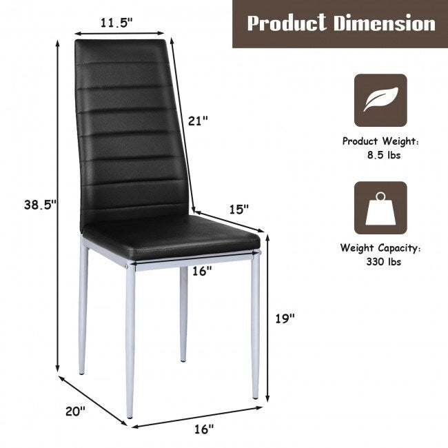 4 Sedie da pranzo eleganti in PVC con gambe in metallo massiccio - 40,6 x 50,8 x 97,8 (L x P x A)