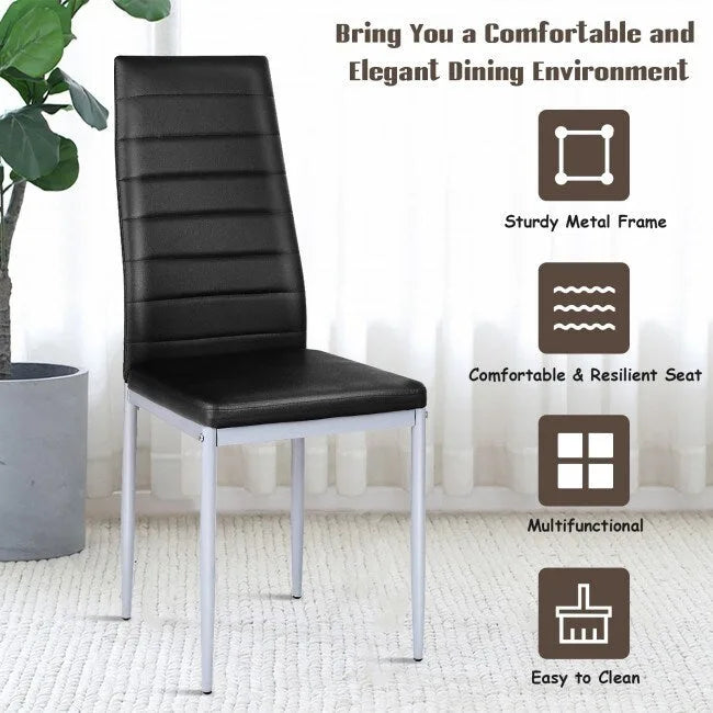 4 Sedie da pranzo eleganti in PVC con gambe in metallo massiccio - 40,6 x 50,8 x 97,8 (L x P x A)