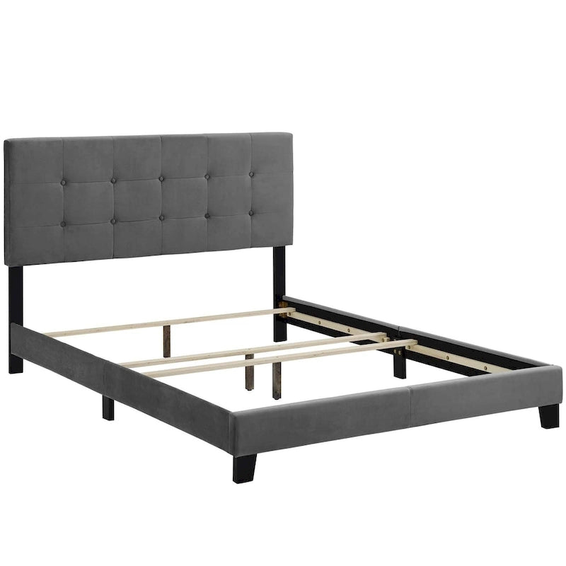 Letto matrimoniale in velluto imbottito con piattaforma, design lussuoso, non necessita di box spring