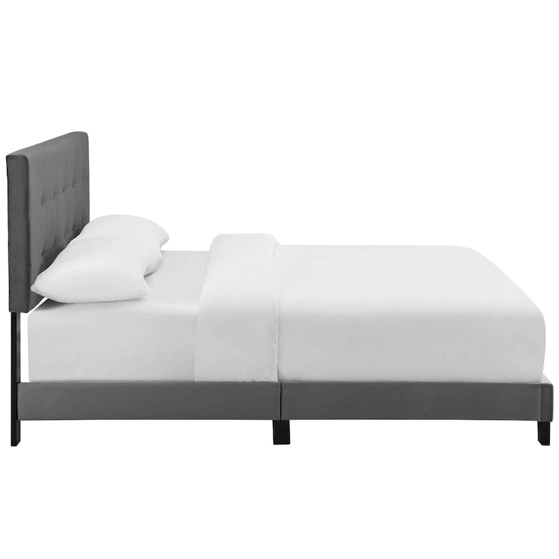 Letto matrimoniale in velluto imbottito con piattaforma, design lussuoso, non necessita di box spring