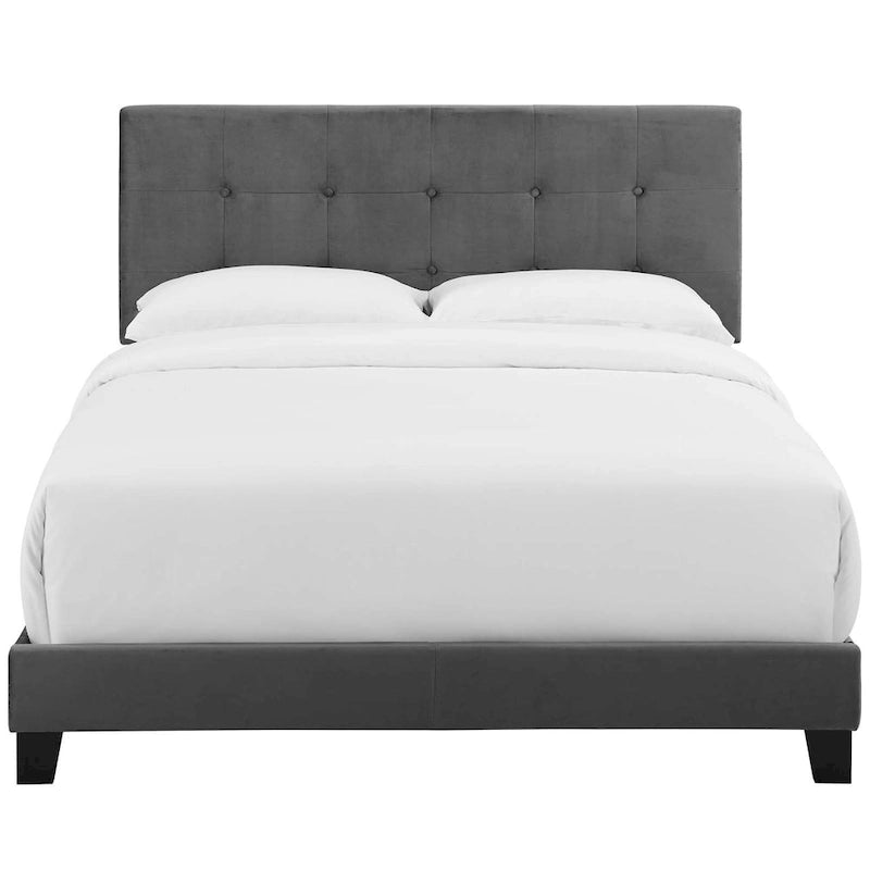 Letto matrimoniale in velluto imbottito con piattaforma, design lussuoso, non necessita di box spring