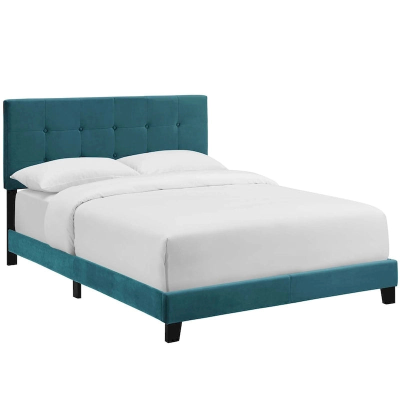 Letto matrimoniale in velluto imbottito con piattaforma, design lussuoso, non necessita di box spring