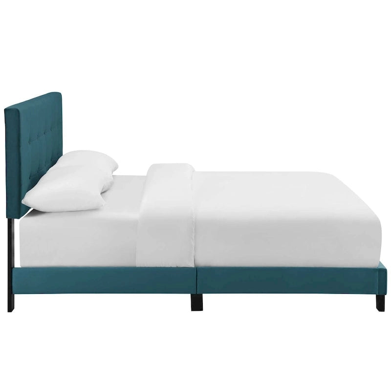 Letto matrimoniale in velluto imbottito con piattaforma, design lussuoso, non necessita di box spring