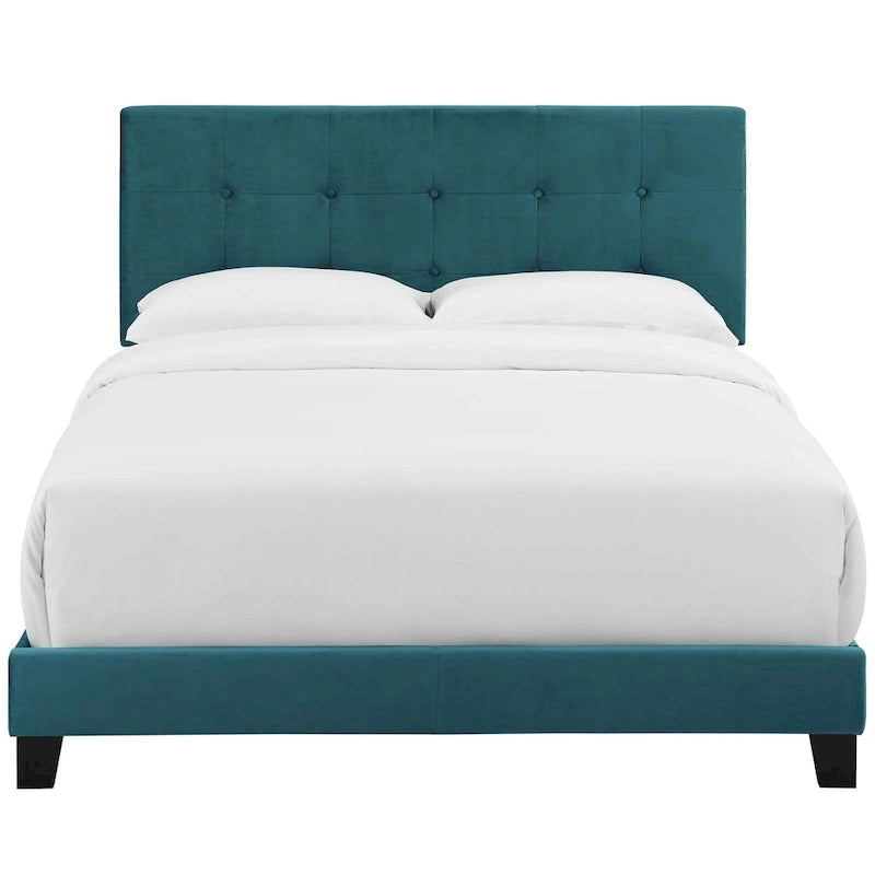 Letto matrimoniale in velluto imbottito con piattaforma, design lussuoso, non necessita di box spring
