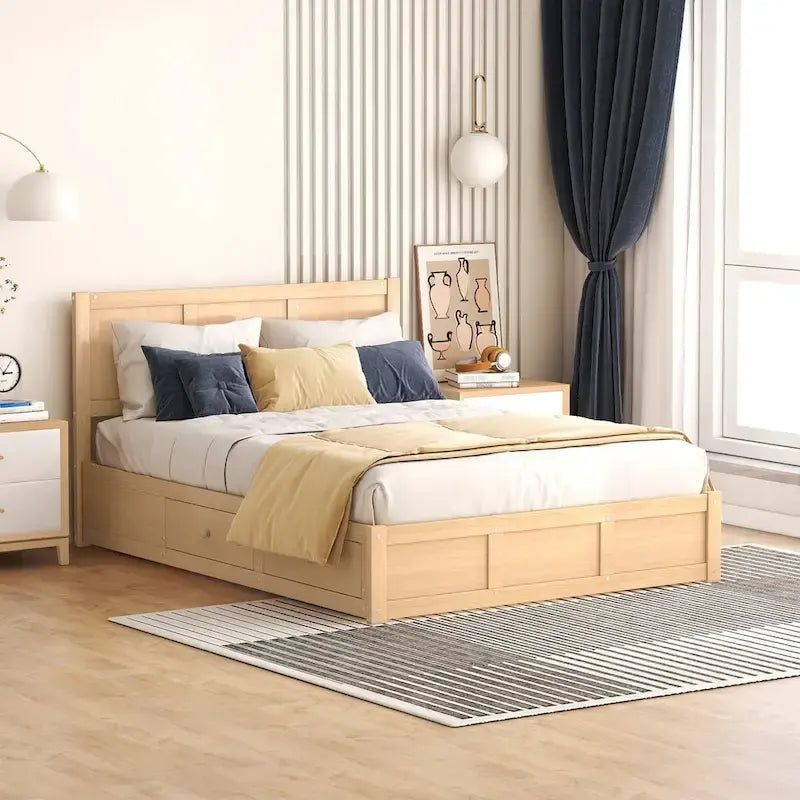 Letto a piattaforma in legno con contenitore sottostante e 2 cassetti