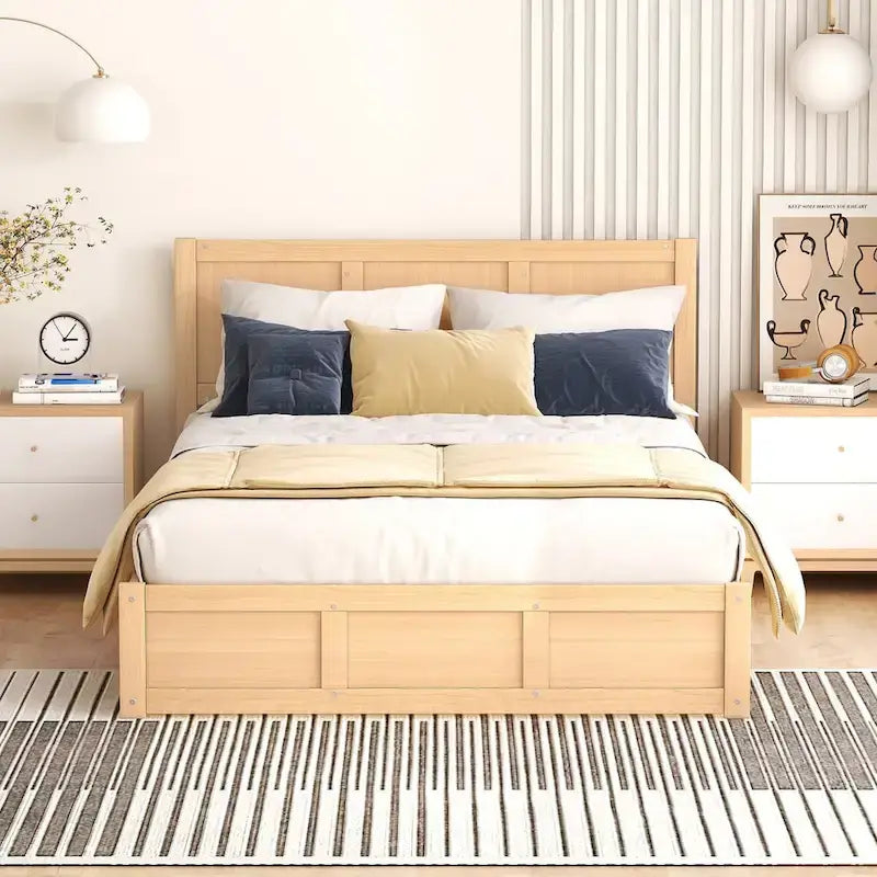 Letto a piattaforma in legno con contenitore sottostante e 2 cassetti