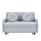 Divano Letto Loveseat con Schienale Regolabile Trapuntato a Bottone, 2 Porte USB e 4 Cuscini
