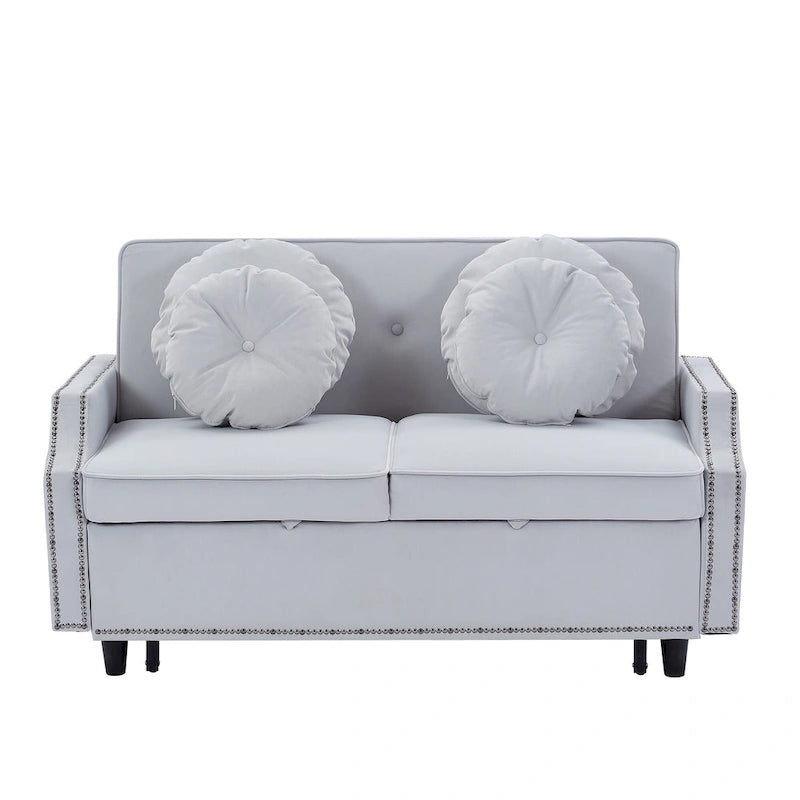 Divano Letto Loveseat con Schienale Regolabile Trapuntato a Bottone, 2 Porte USB e 4 Cuscini