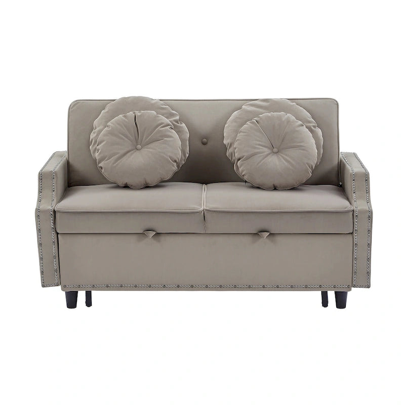 Divano Letto Loveseat con Schienale Regolabile Trapuntato a Bottone, 2 Porte USB e 4 Cuscini