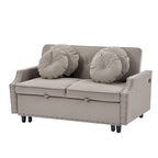 Divano Letto Loveseat con Schienale Regolabile Trapuntato a Bottone, 2 Porte USB e 4 Cuscini