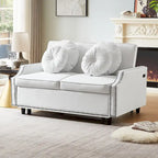Divano Letto Loveseat con Schienale Regolabile Trapuntato a Bottone, 2 Porte USB e 4 Cuscini