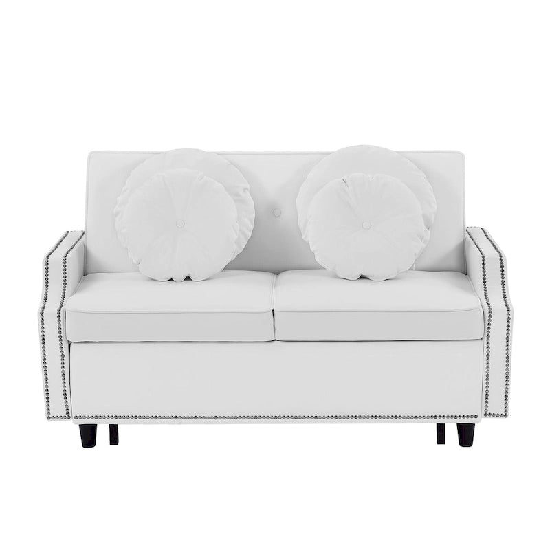 Divano Letto Loveseat con Schienale Regolabile Trapuntato a Bottone, 2 Porte USB e 4 Cuscini