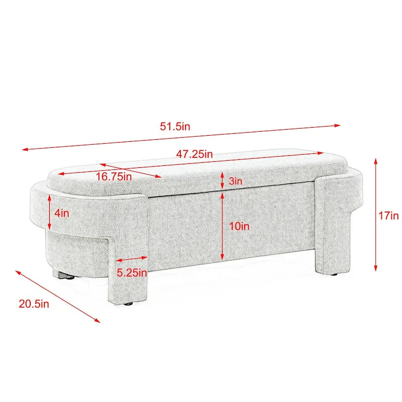 Panca imbottita in lino con ampio spazio contenitore - 51,5L x 20,5W x 17H