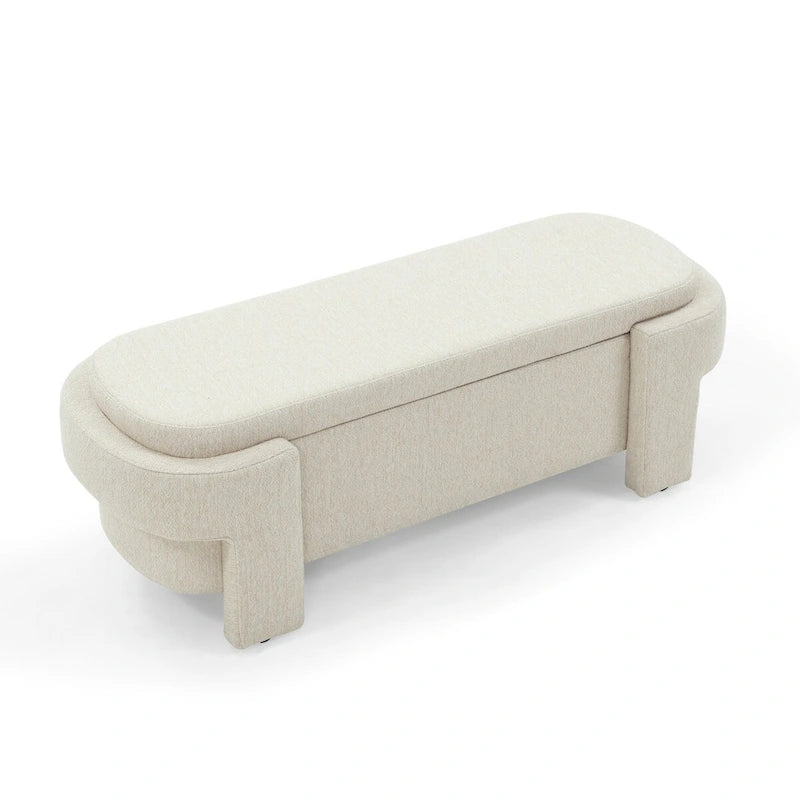 Panca imbottita in lino con ampio spazio contenitore - 51,5L x 20,5W x 17H