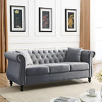 Divano Chesterfield grigio, classico design trapuntato a bottoni, 3 posti, divano da salotto