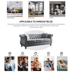 Divano Chesterfield grigio, classico design trapuntato a bottoni, 3 posti, divano da salotto