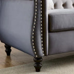 Divano Chesterfield grigio, classico design trapuntato a bottoni, 3 posti, divano da salotto