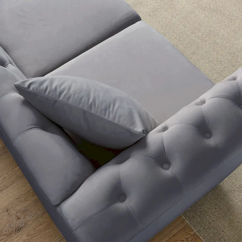 Divano Chesterfield grigio, classico design trapuntato a bottoni, 3 posti, divano da salotto